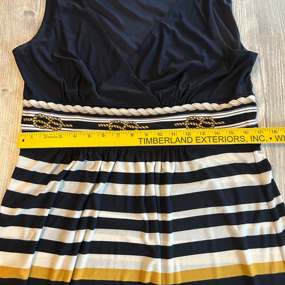 Boston Proper Nautical Rope Stripe Maxi Dress Navy Yellow White Sleeveless Sz 16 - Picture 13 of 14